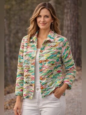 Life Style Petite Colorful Textured Ribbon Jacket Petite Small Art Wear Boho A8